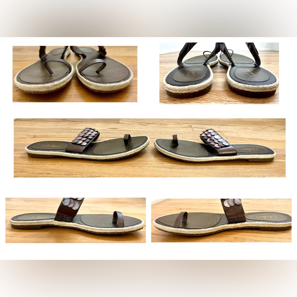 COLE HAAN Dawn Leather Thong Sandal, Metallic Brown, Opalescent Shell Accent 9.5 - Picture 10 of 11